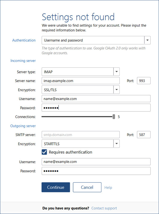 Setup ICA.NET email account on your MailBird Lite Step 5